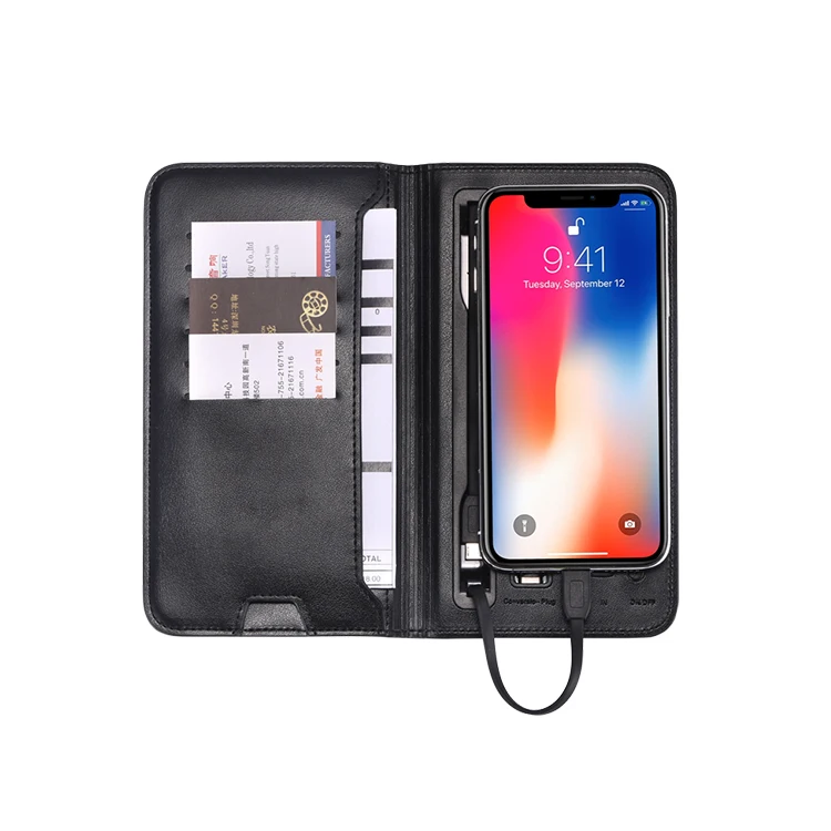 Factory Supply Men Women Leather Phone Power bank 6800mAh Charger Purse Wallet