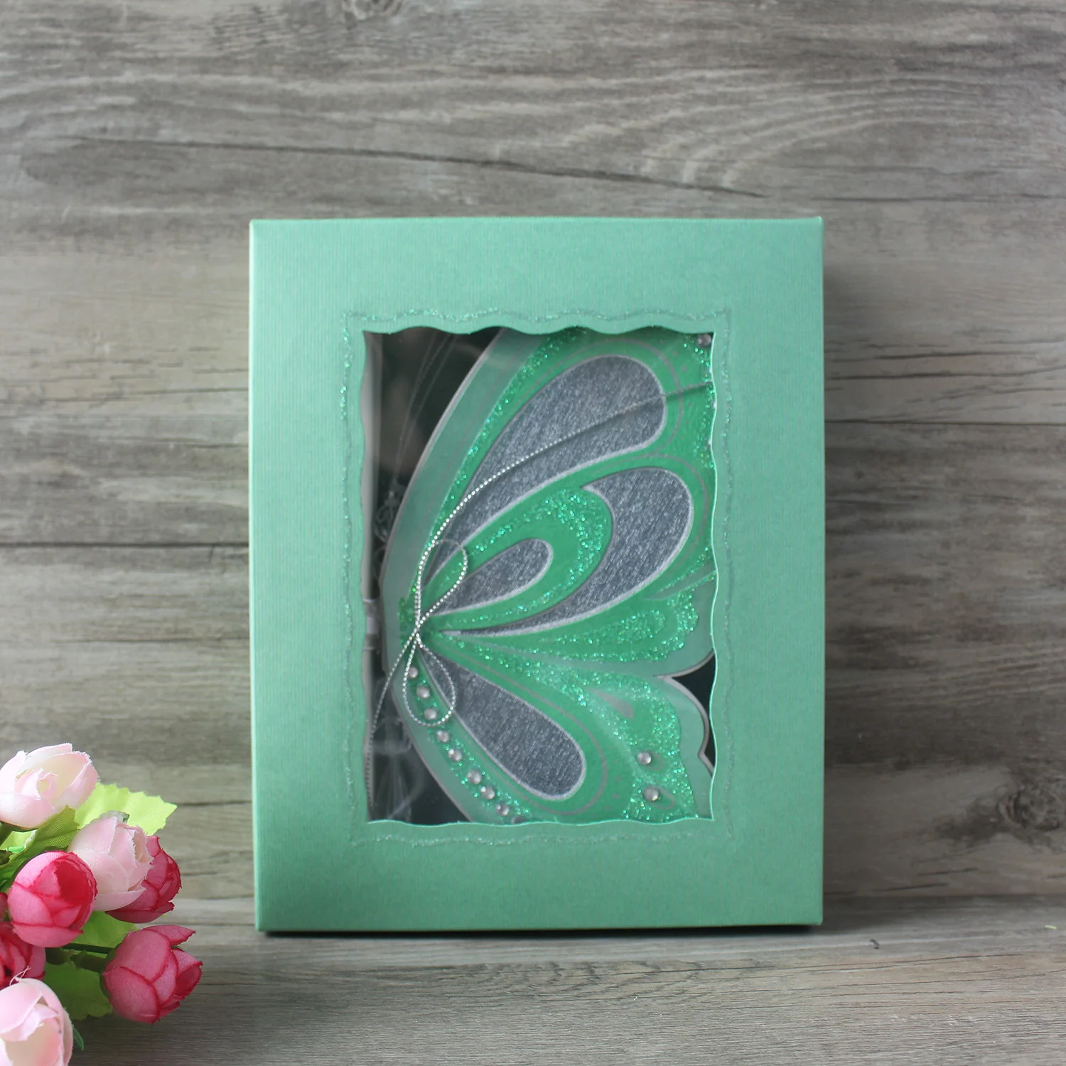 Wholesale Green Shining Unique Butterfly Shape Scroll Wedding Invitations