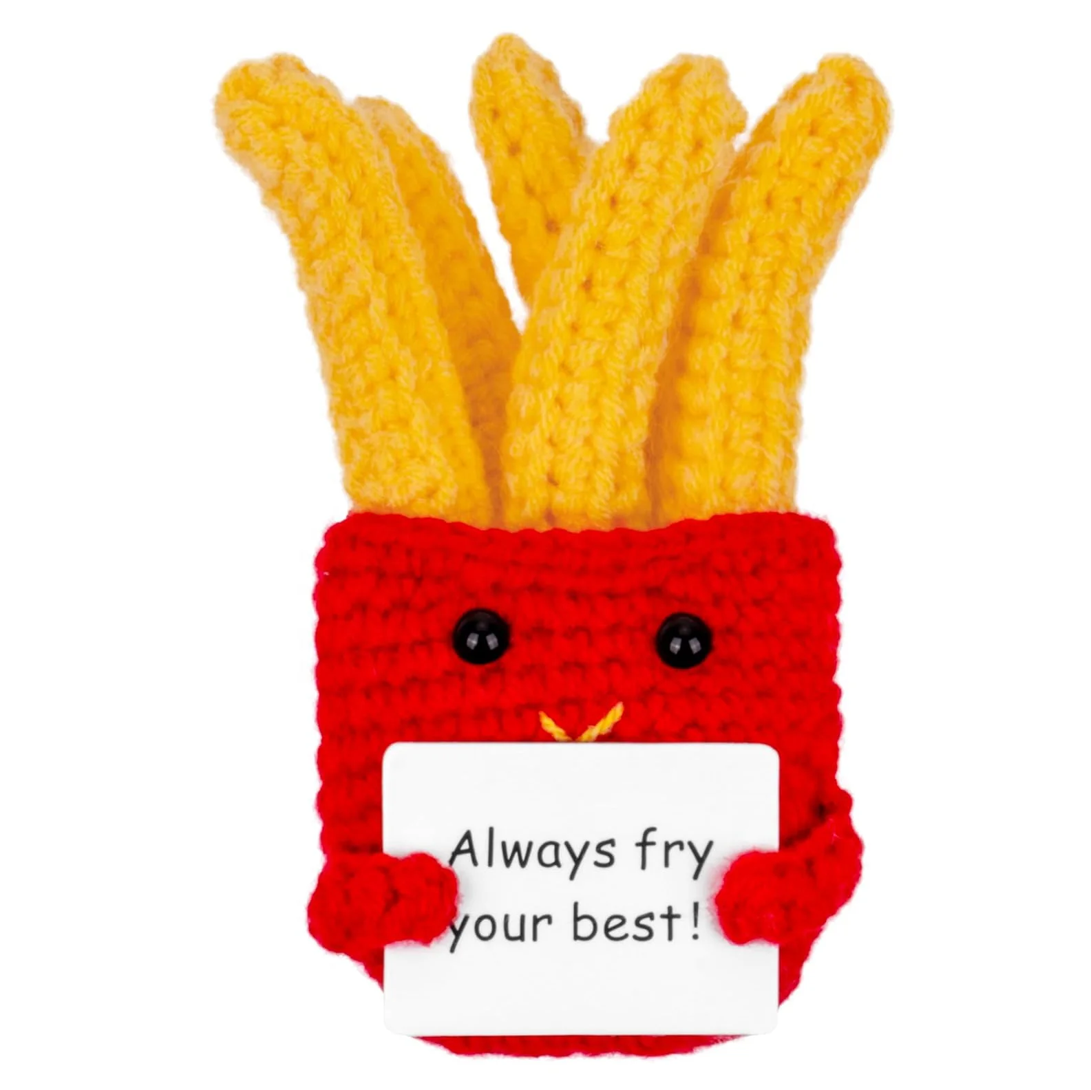 Positive French Fries Positive Knitted Toy with Card Creative Cute Wool Inspirational Crochet Doll Encouragement Gift for Party