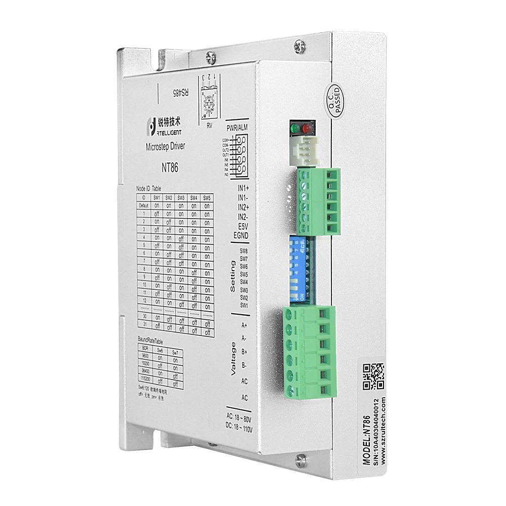 Rtelligent Modbus Драйвер шагового двигателя 485 связи NT86 (Национальная ассоциация владельцев электротехнических Большие размеры 34 шаговый 24-100VDC /18-80VAC напряжения для открытого уход за кожей лица/двигатель замкнутого контура