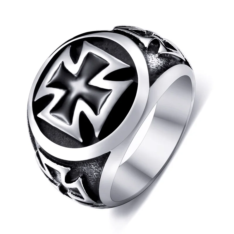 Ss8-073r Steel Soldier Cross Classic Men Stainless Steel Ring Black Oil Detail Titanium 316l Steel Jewelry For Germany