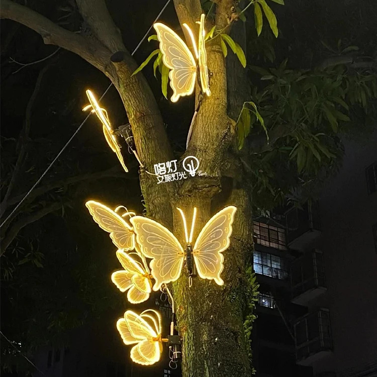 3d Christmas motif lights Outdoor waterproof landscape Lighting Dynamic Colorful For Wings Led iron Butterfly Light