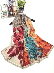Flower color Satin Silk Smooth Long Square Neck Scarf Ladies Scarves 90*195cm Wholesale