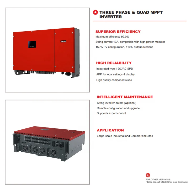Onesto Industrial solar inverter 50kw 60kw on grid inverter 3 phase quad MPPT PV grid tie inverter