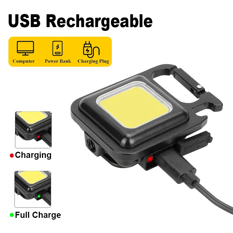 Mini Portable COB 3 Light Modes Bright Usb Led Rechargeable Torch Work Light Keychain Light