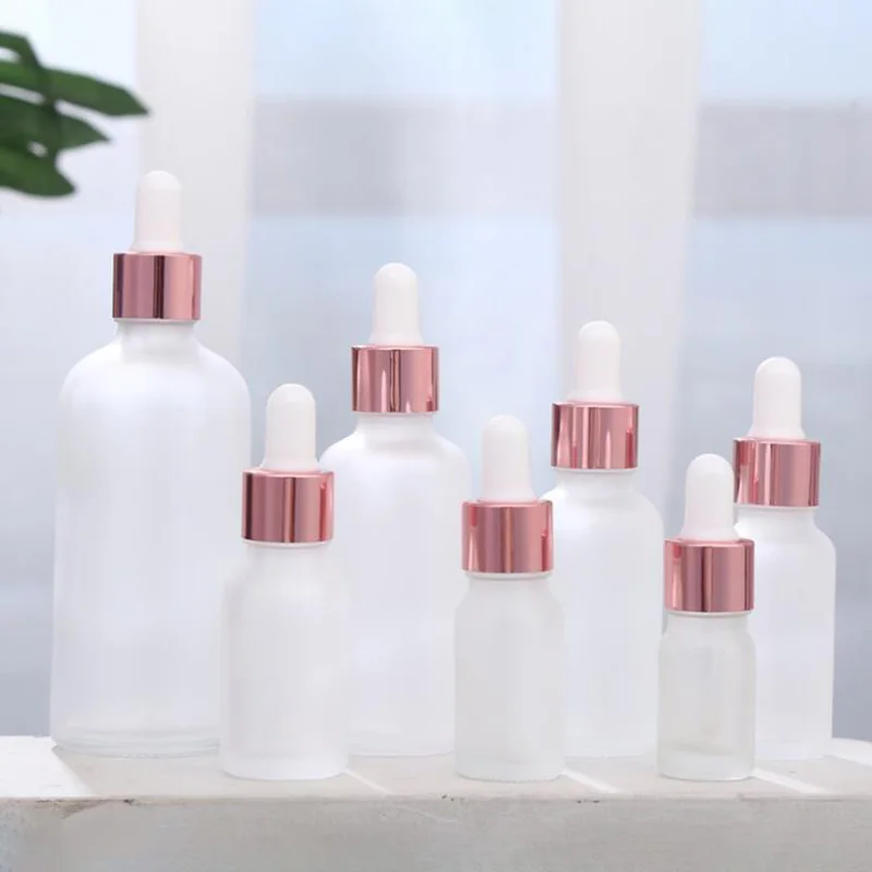 Rose Gold 10ml 30ml 60ml Empty Frosted Cosmetic Glass Serum Bottle with Dropper
