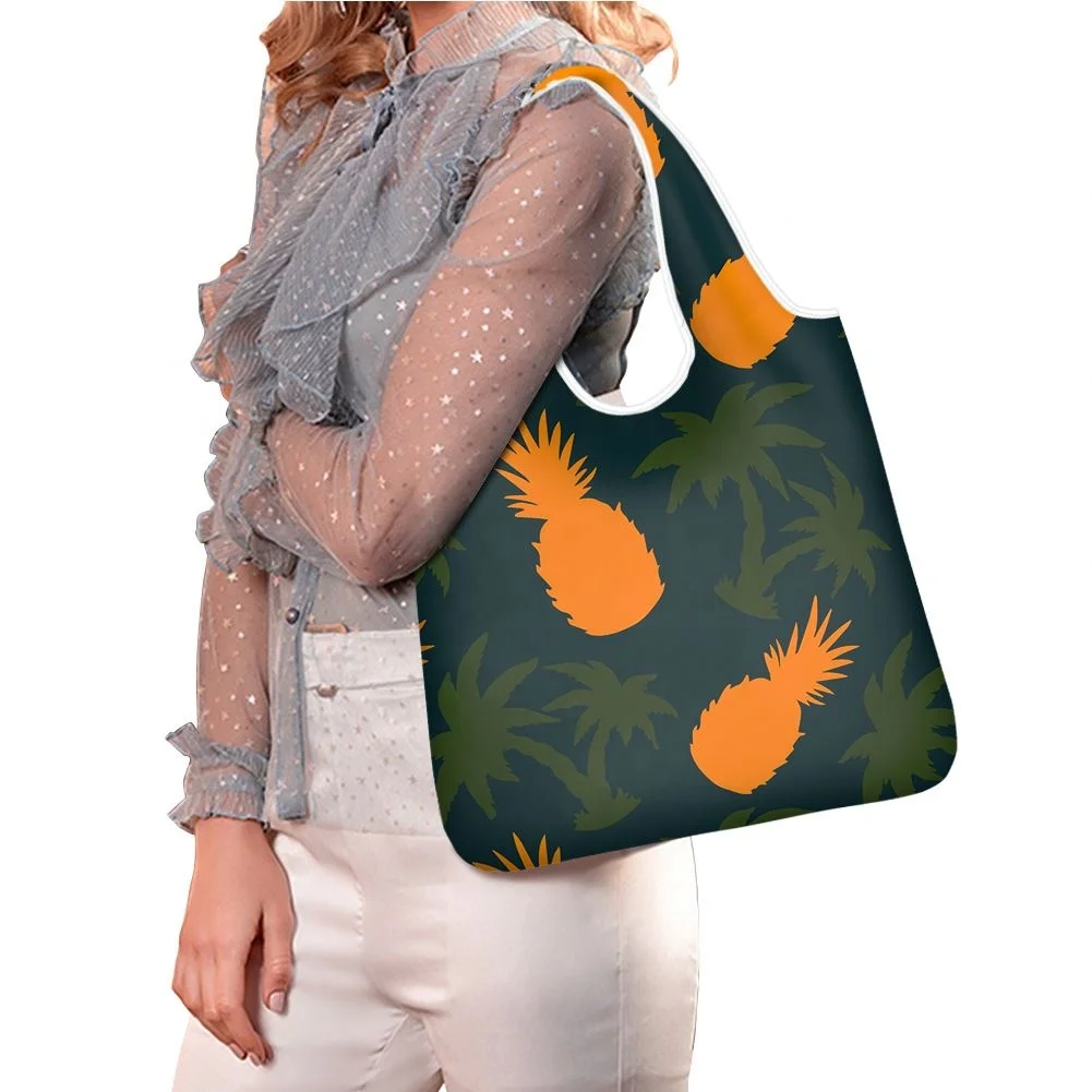 
Luxury Shopping Bag Hawaii Polynesian Coconut Tree/Pineappple Green Pattern Foldable Shopping Bag Custom Recycled Shopping Bags 