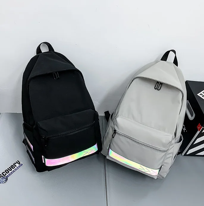 Custom Logo 15Inch Nylon blank Student Bag School Laptop Back Pack Laser Reflective Strip Travel Bag Mochilas Backpack