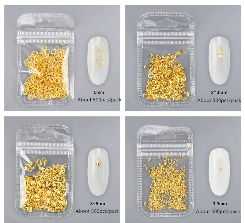 NC09 Metal Rivet 3D Nail Charms Hollow Frame Star Moon Plumage Shell Heart Metal Patch Manicure Jewelry For Nail Art Decoration