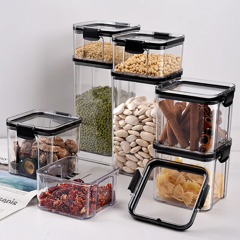 Plastic Storage Container Food Grade Airtight Jar with Lid Good Sealing White Black
