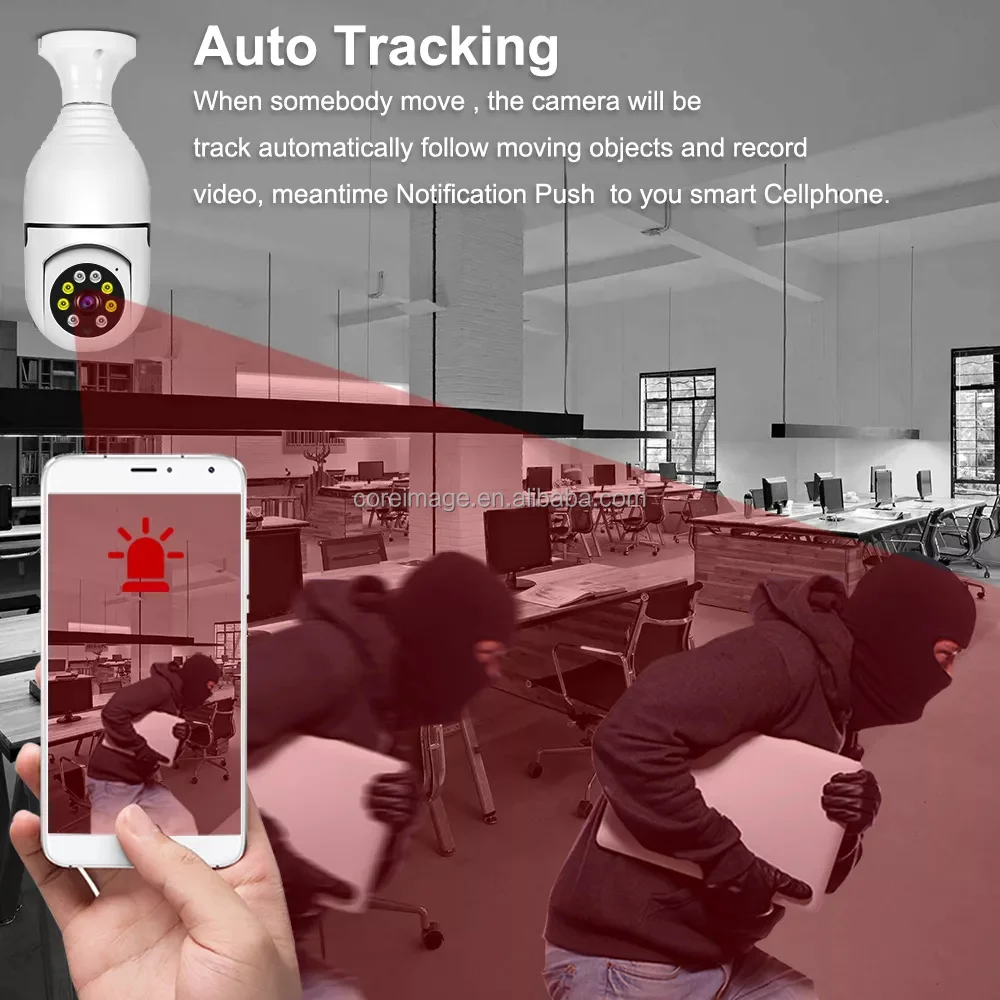 Factory YI IOT 2MP WiFi Light E27 Camera 360 Degree Website IP Camera Auto Tracking HD 1080P Bulb Camera