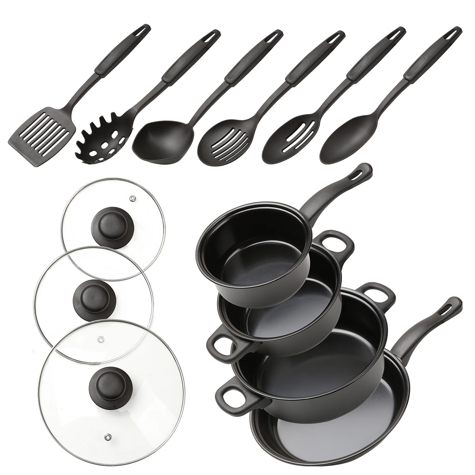 Hot selling Black cast iron cheap 13pcs kitchen pot set non stick cookware set