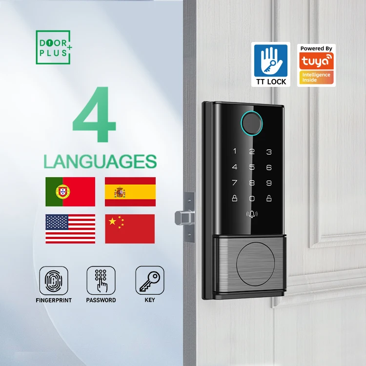 Doorplus Bluetooth Digital Keyless Entry Smart Home Smartlock Door Password TUYA Smart Finger print Lock For Front Door