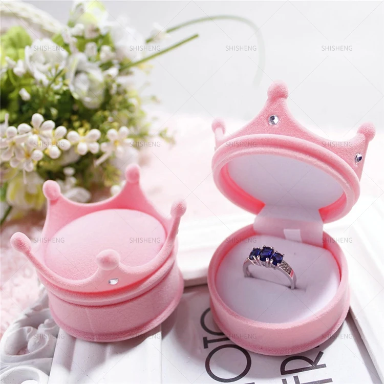 SHI SHENG Wholesale Small Square Wedding Earrings Ring Box Jewelry Packaging Organizer Storage Crown Shape Gift Velvet Box