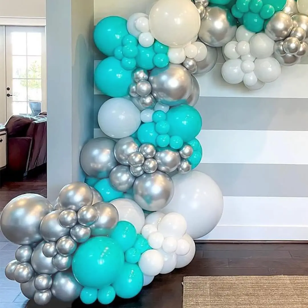Balloons arch garland tiffany blue Metallic silver Balloons round metal stand balloon arch kit party decoration
