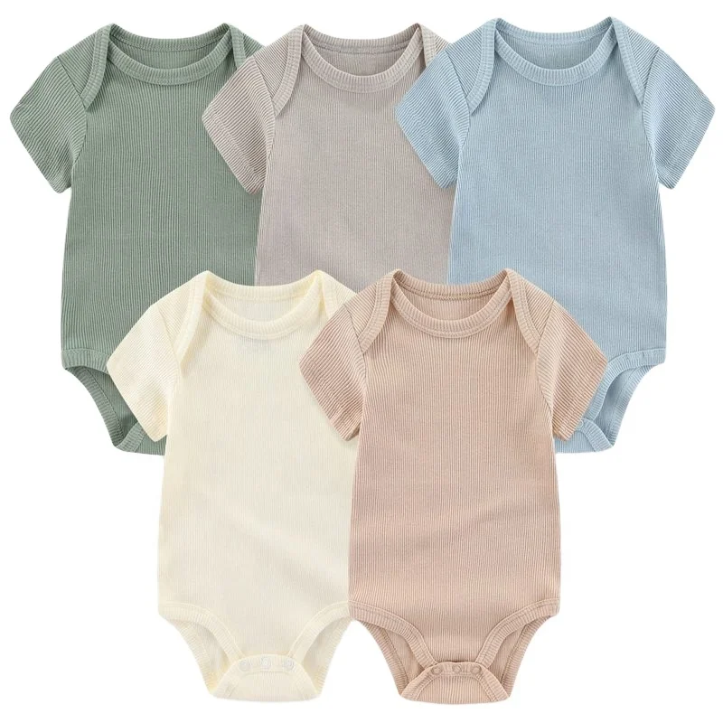 BKD Baby Bodysuit Solid Pattern Short Sleeve Romper Private Label Free Sample Custom Soft Bamboo Ribbed for Summer Children OEM