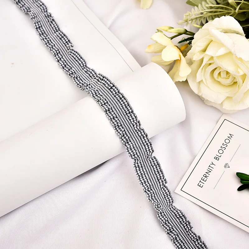 2.5cm Width Woven Belt Black And White Polyester Elastic Ribbon For Bags Jacquard Tape With Checked Webbing