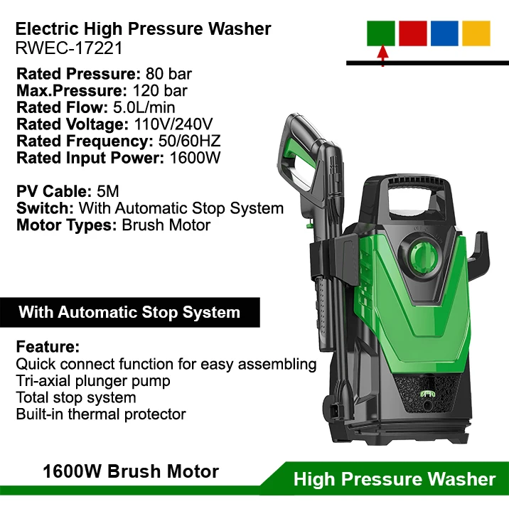 1600W Electric Power High Pressure Washer Car Washing Machine Water Pressure Cleaner Pump Small Portable Car Washers
