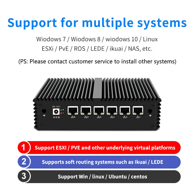 Double control 6 network port Gigabit Soft Router 3865U i3-7100 i5-7200 i7-7500 embedded industrial control PC