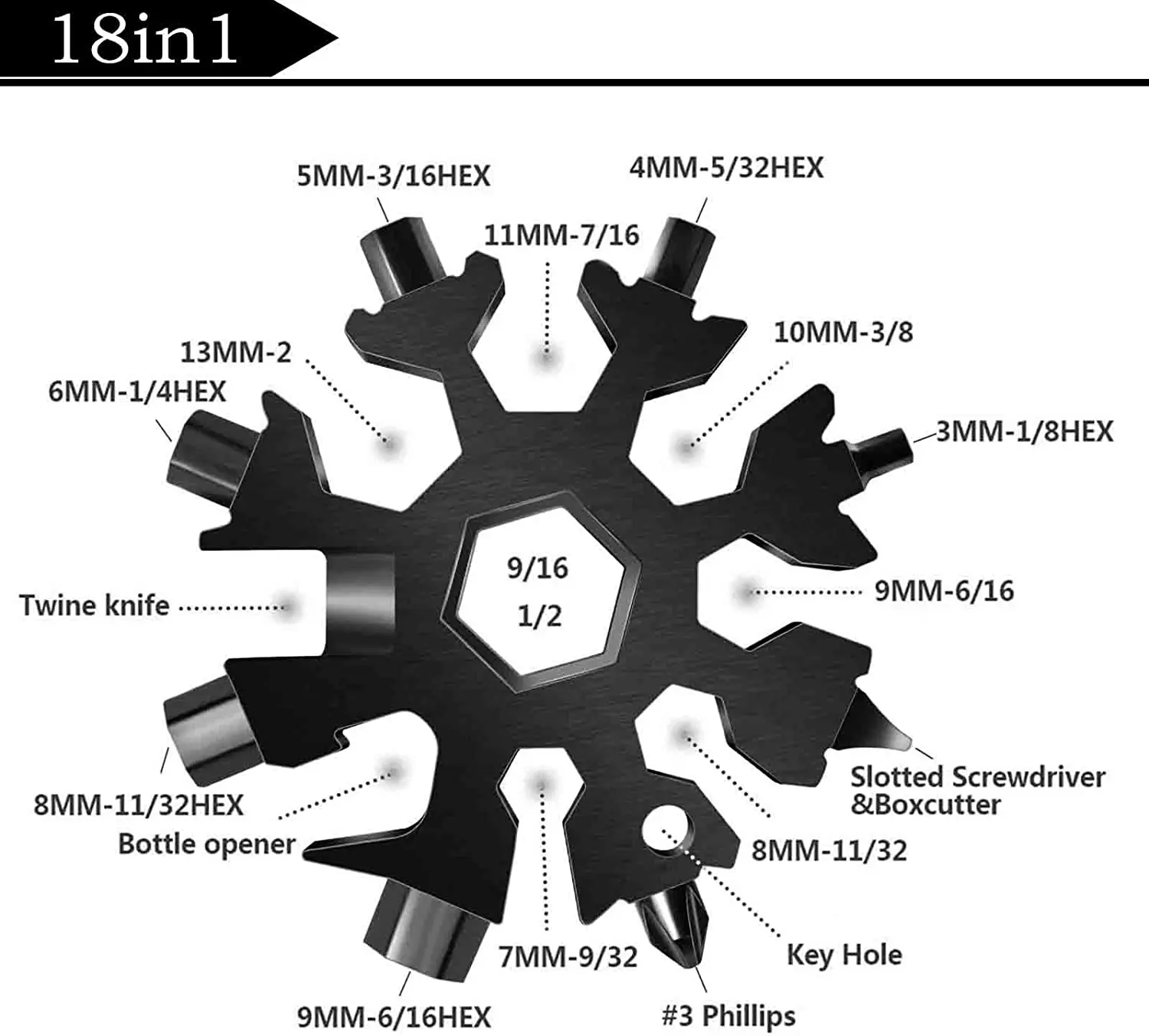18 in 1 Snowflake Multi Tool Stainless Steel Snowflake Handy Tool Keychain Tool Screwdriver Tactical multiTool