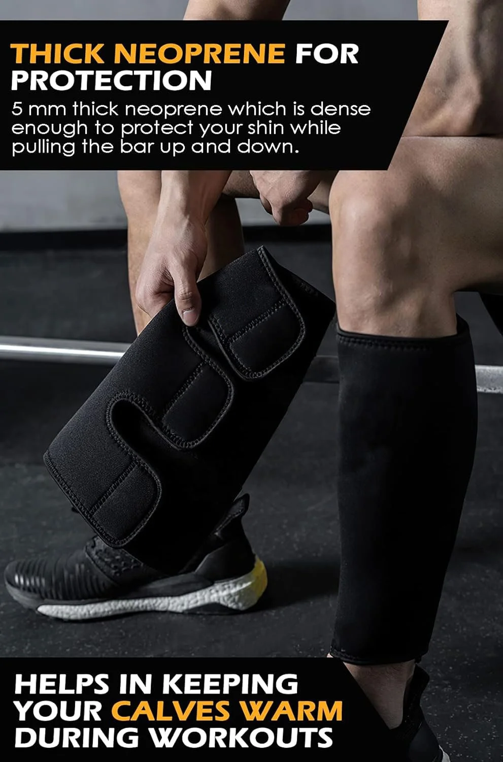Weightlifting Deadlift Shin Guards, Calf Support Brace 5mm Thick Neoprene shin guard