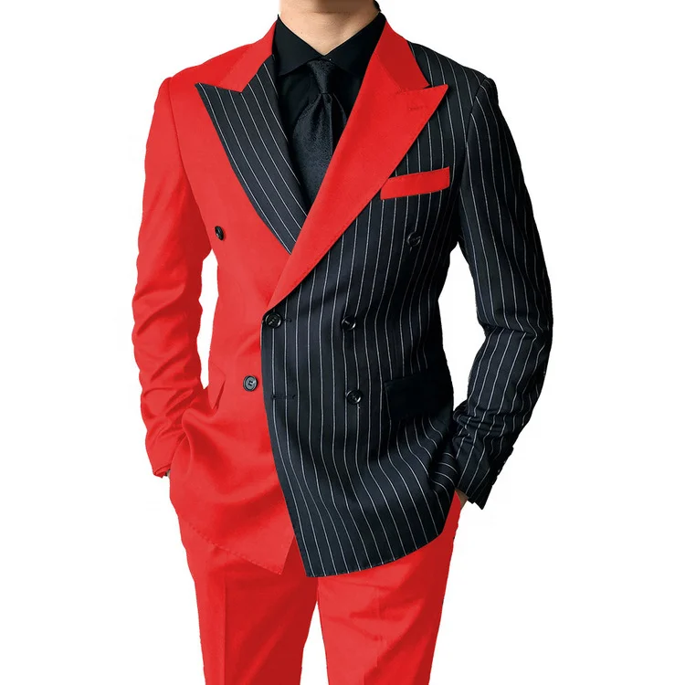 Pin Stripe Suits Fashion Wedding Tuxedo Terno Masculino Prom Groom 2 Pcs Slim Fit Blazer Men Suits