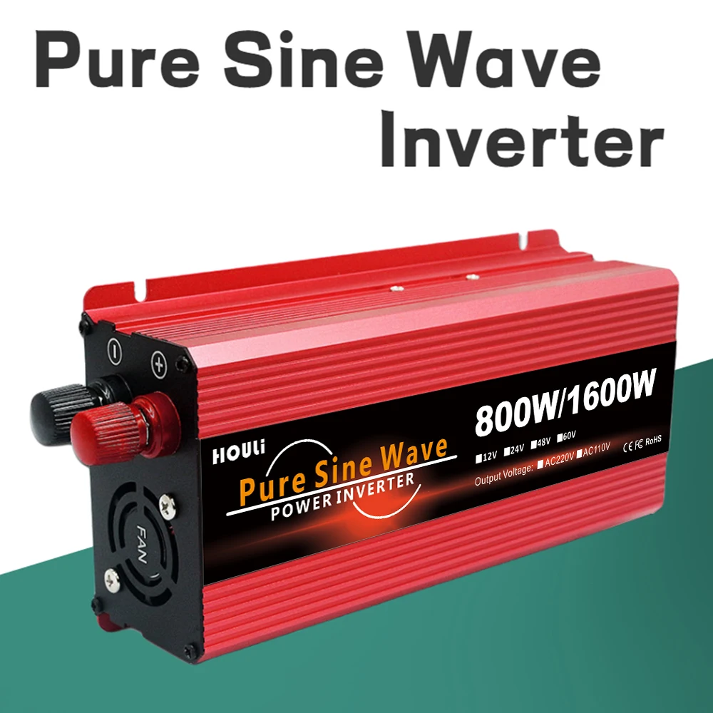 Инверторы и конвертеры HOULI от 12 В, 24 В до 220 В, 1600 Вт, домашний инвертор с немодулированным синусоидальным сигналом