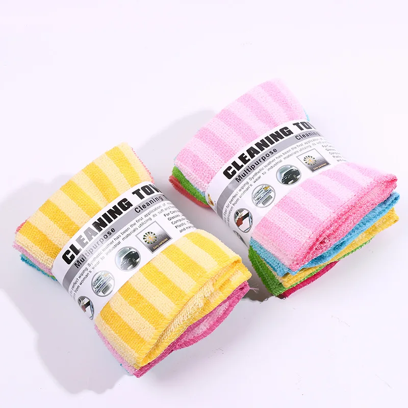 5pcs/set Multifunctional Striped Microfiber Rags Dishwashing Cloth Kitchen Supplies Kitchen Towel Rags