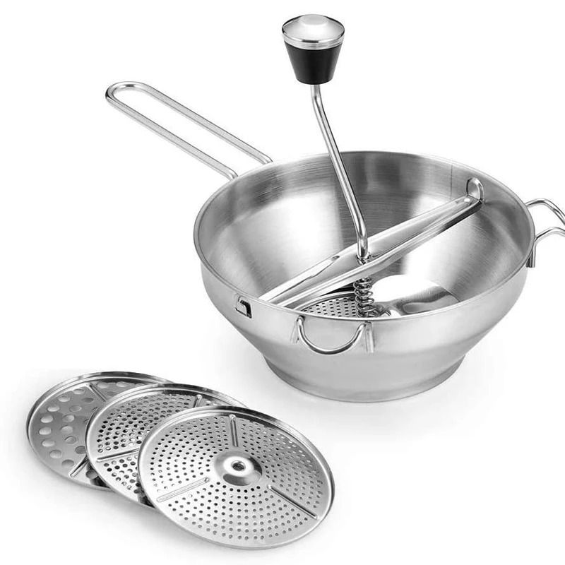 304 Stainless Steel Food Mill with 3-Grinding Sizes Dishwasher Safe fruit vegetable food mill