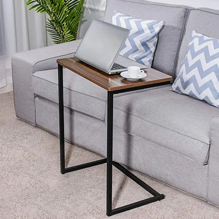 Modern Multi-Functional Furniture Small Computer Table Living Room Sofa Side Table Steel Wood C Shape Coffee Table Design