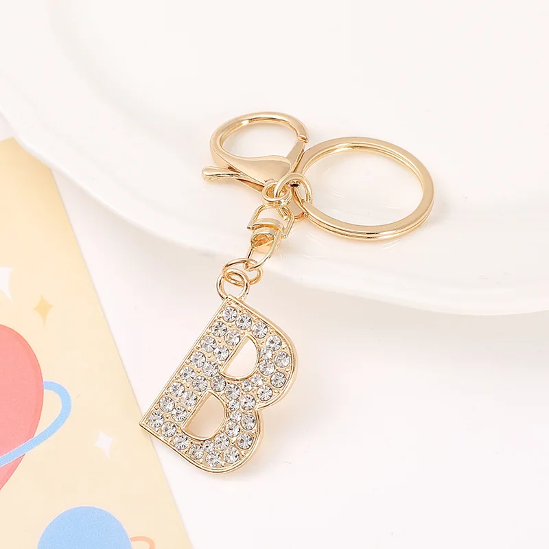 OEM manufacturer souvenir gift diamond crystal rhinestone custom initial shape key holder rhinestone character keychai