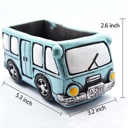 Green Bus Succulent Planter Pots, Small Plants Pot with Drainage Hole, Flower Pots Plant Containers