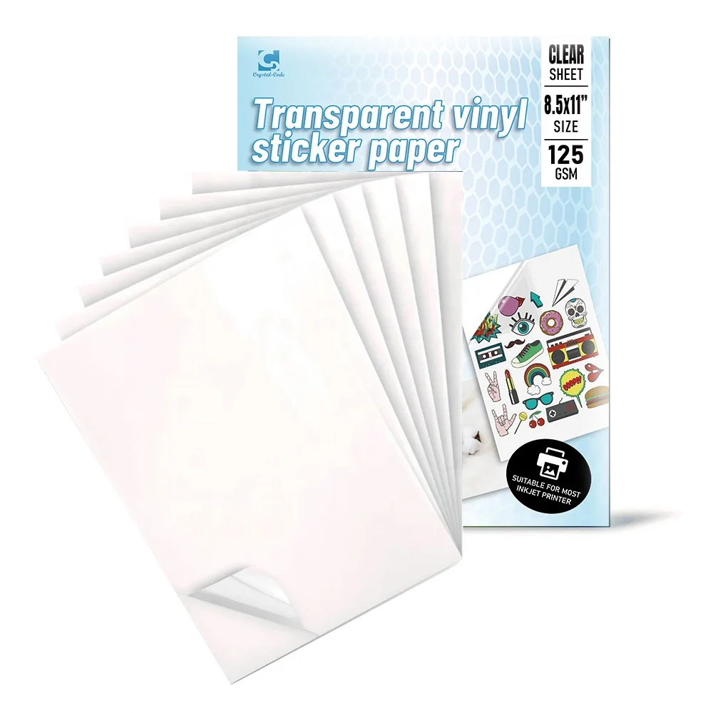 Customized Crystal Code Inkjet Transparent A4 Self Adhesive Clear Vinyl Sheets Sticker Paper Roll