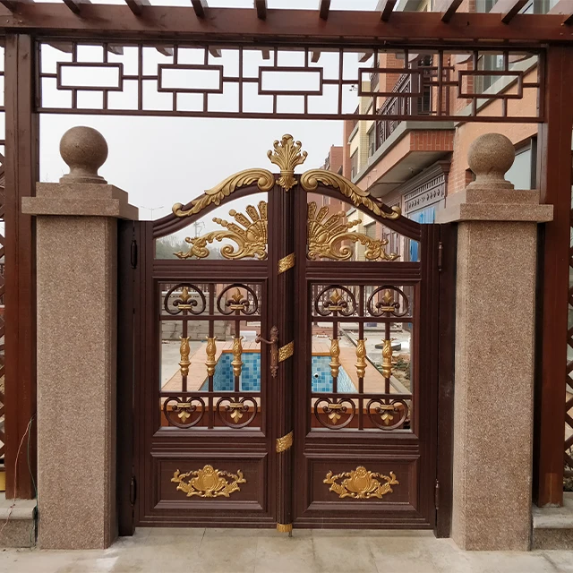 kunkun Gates Automatic Main Gate Design Powder Coated Double Swing Aluminum Gates for Houses Modern Gate Design