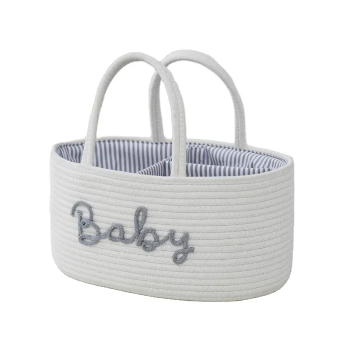 100% Nursery Storage Bin Baby Cotton Rope Diaper Caddy Organizer for Boys and Girls