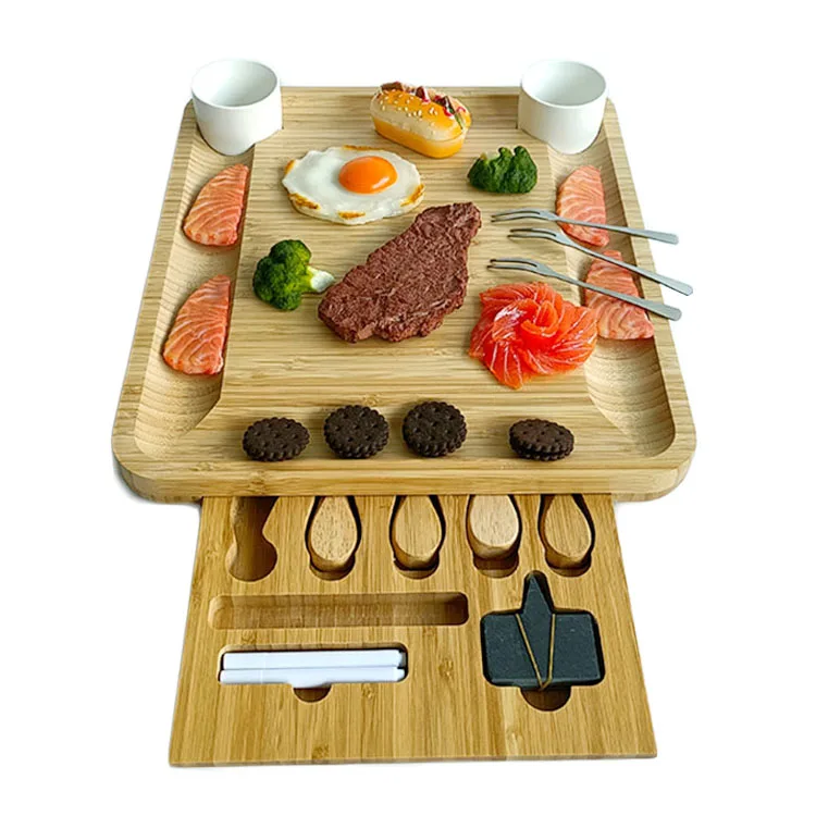 WDF Factory Custom cheese board knife set with wood bamboo handle charcuterie board tabla de queso bamboo cheese boards