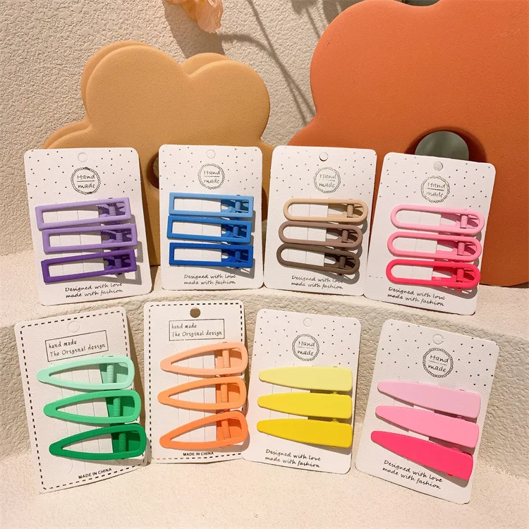 Snap Hair Clips Set for Hair Clip Pins BB Geometric Hairpins Candy Color for kids women Metal Barrettes