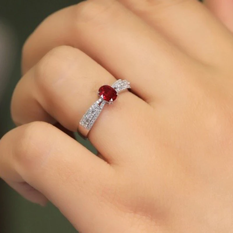 18K 14K 9K white gold diamond ring set with cultured ruby female ring