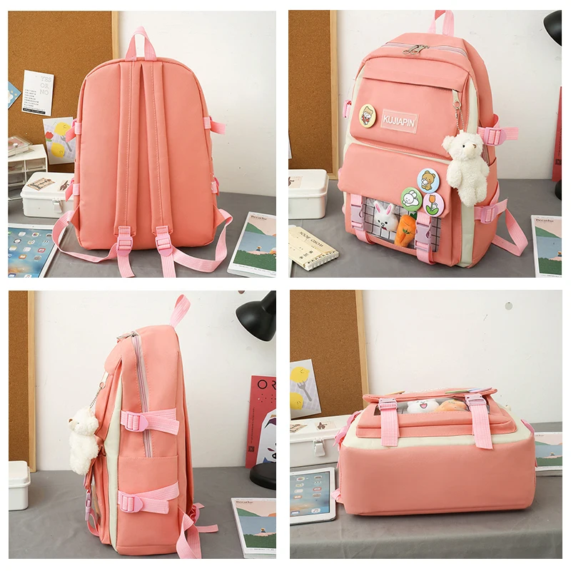 Custom Logo 5 Piece Set Cute Canvas Bag Hiking School Backpacks Trend School Bags for Teenagers Middle Book Bagpack School