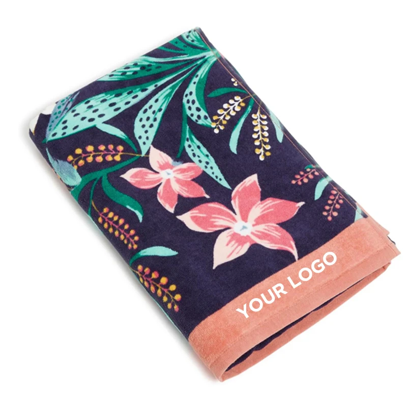 100% Cotton velour Beach Towel Custom Print Outdoor Swimming Pool Soft Folded Microfiber jacquard logo Bath Towel