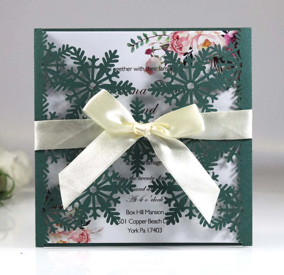 Co-orange Green Paper Hollow Out Expanding Snowflake Creative Wedding Party Card Invitation With Envelope