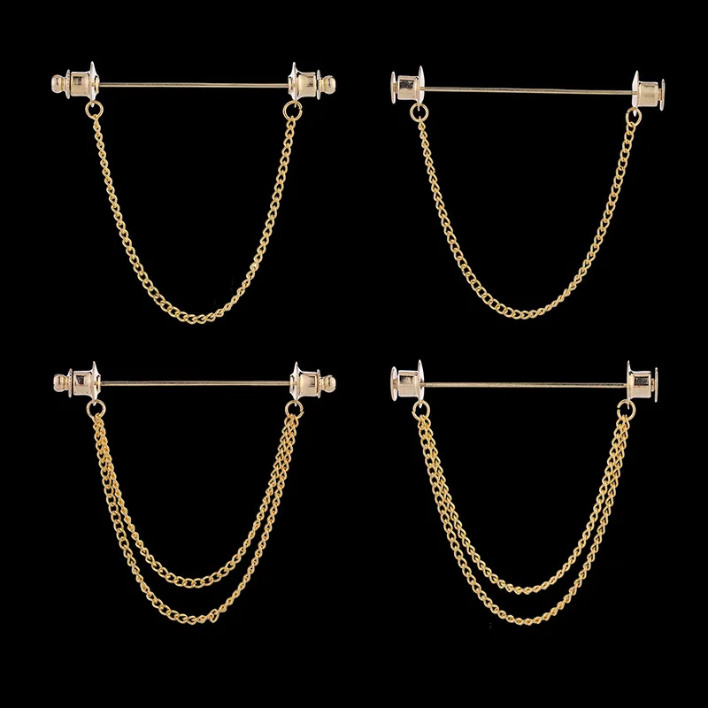 2024 Low price fashion brooch tassel chain shirt collar pin bar for men shirt