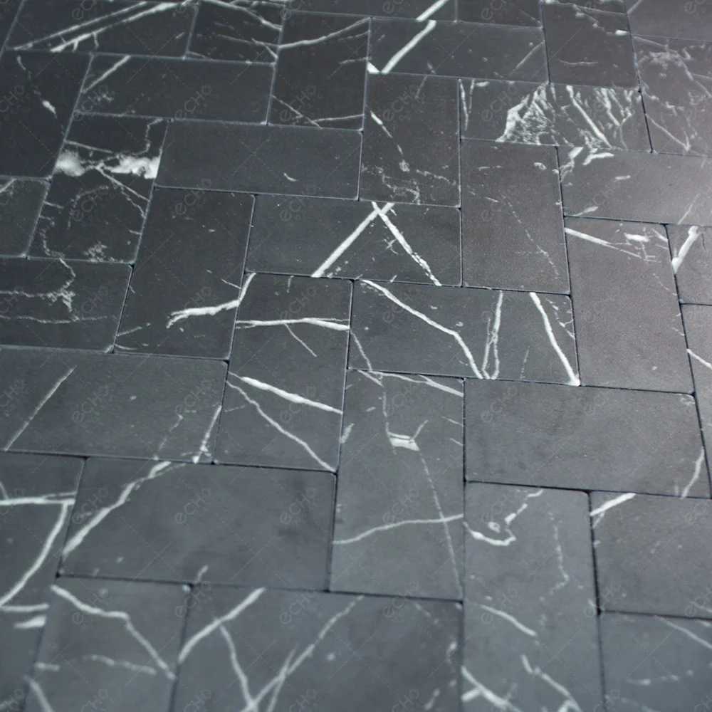 No Grout Herringbone Black Nero Margiua Marble Design Self Adhesive Aluminium Mosaic Tile for Kitchen