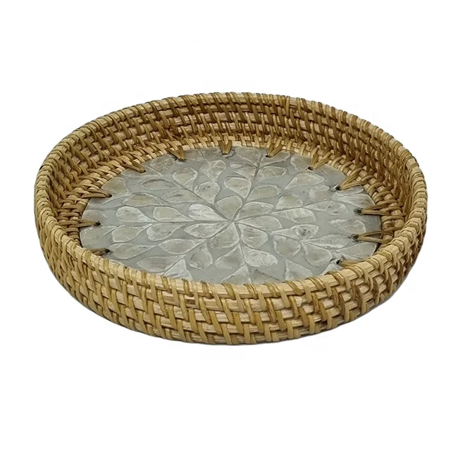 Manufacture storage wicker basket manufacturers trays wicker woven table Vietnam handicraft bamboo serving table rattan tray