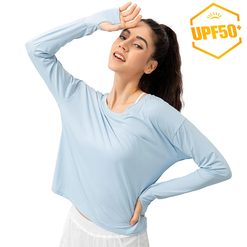 High density sport fitness wear UV protection clothes UPF 50 shirt for women