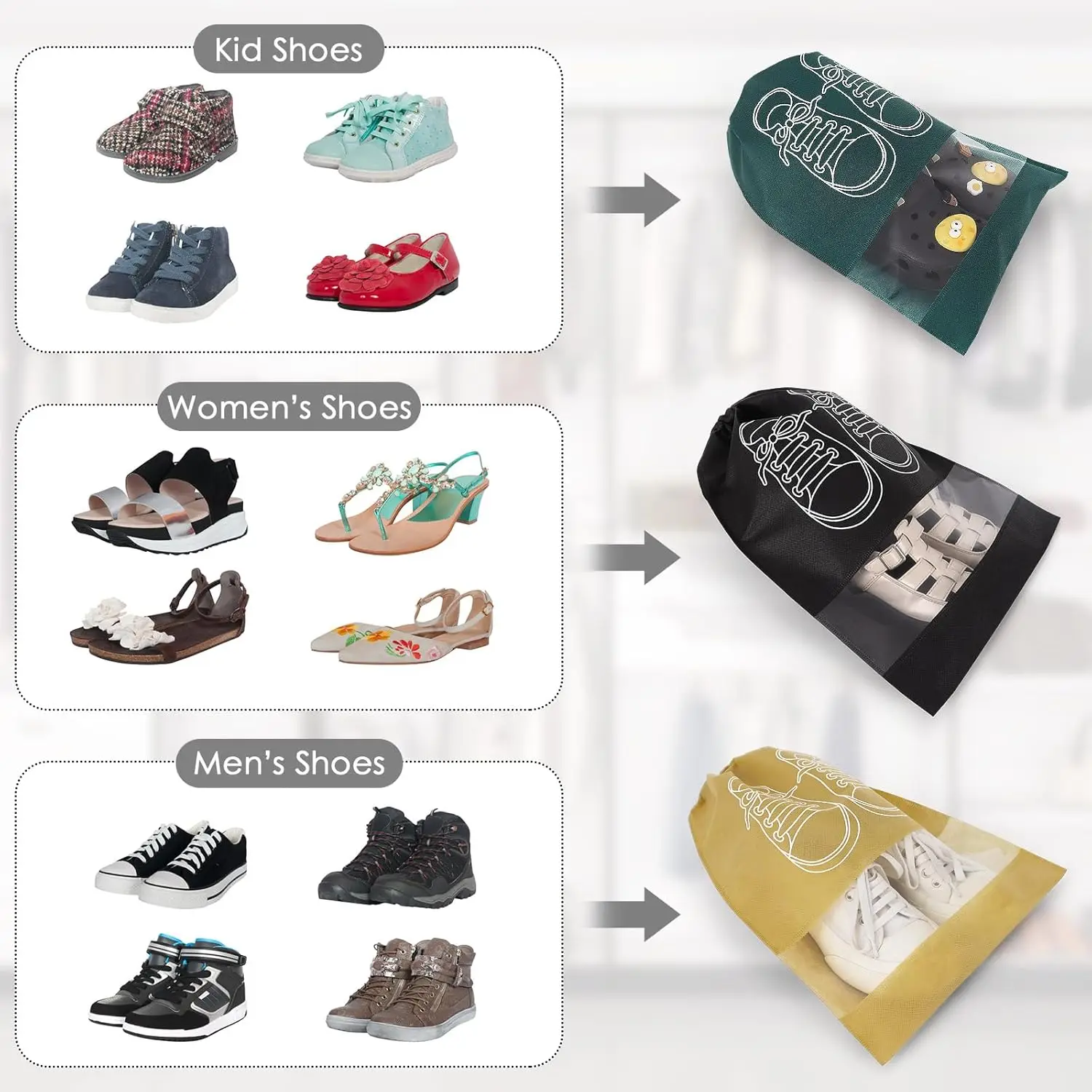 Custom logo print portable drawstring non woven travel shoes storage pouch dust bag for shoes