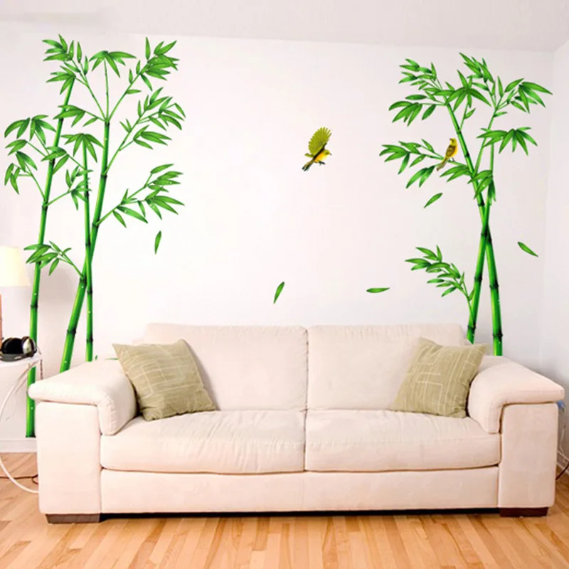 Green bamboo Wall Sticker Chinese style bamboo bird Decals Living Room Decorative Wallpaper