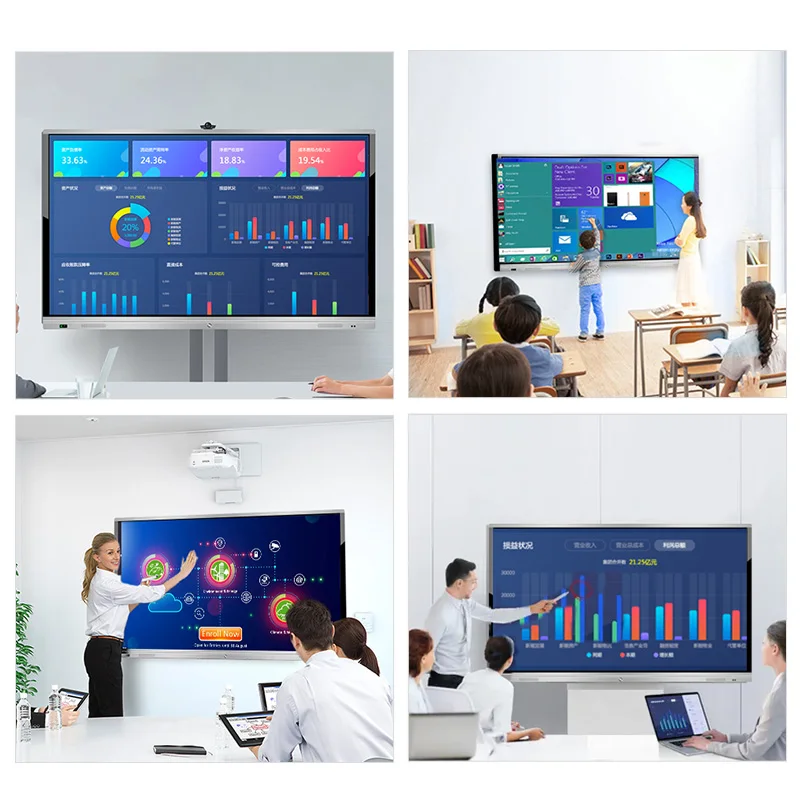 Floor Standing Portable Smart Interactive Whiteboard Tempered 4K Anti-Glare Smart Board Interact Whiteboard For Meeting Teaching
