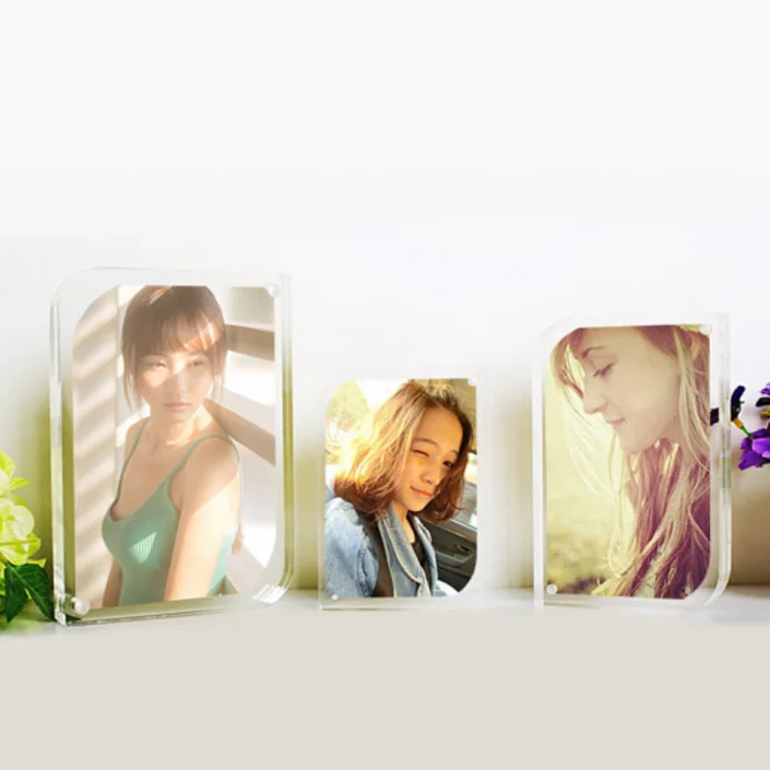 acrylic plastic free standing floating magnetic picture photo frame