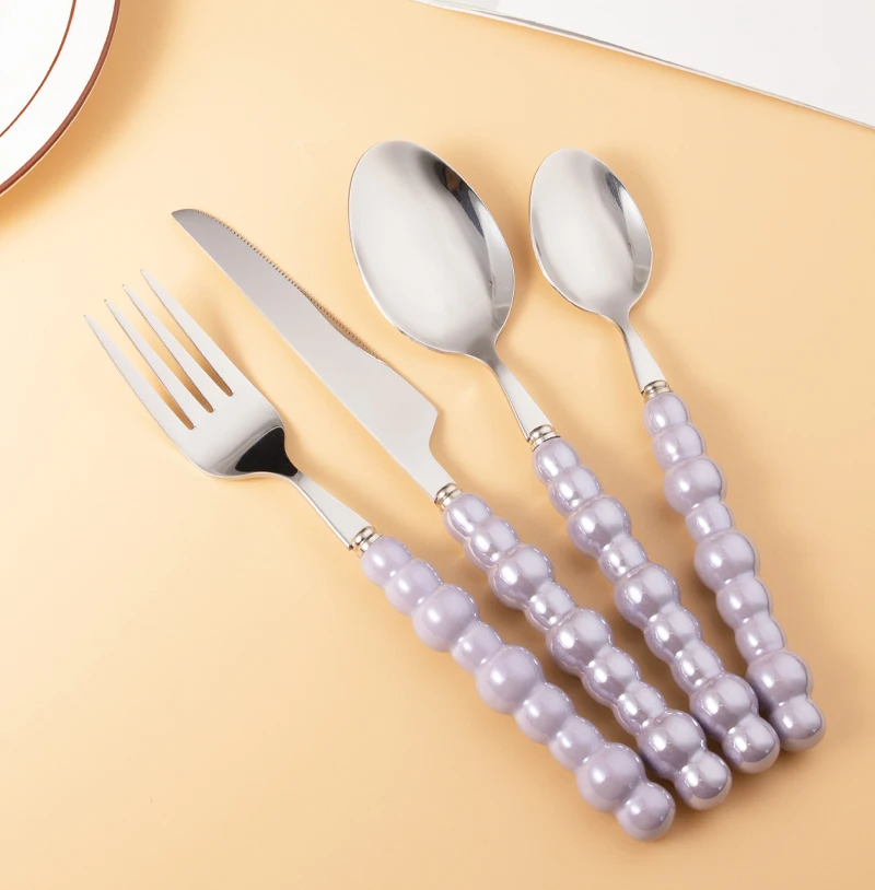 Ceramic Handle Luxury Spoon Fork And Knife Set Stainless Steel Silver Wedding Cutlery Set